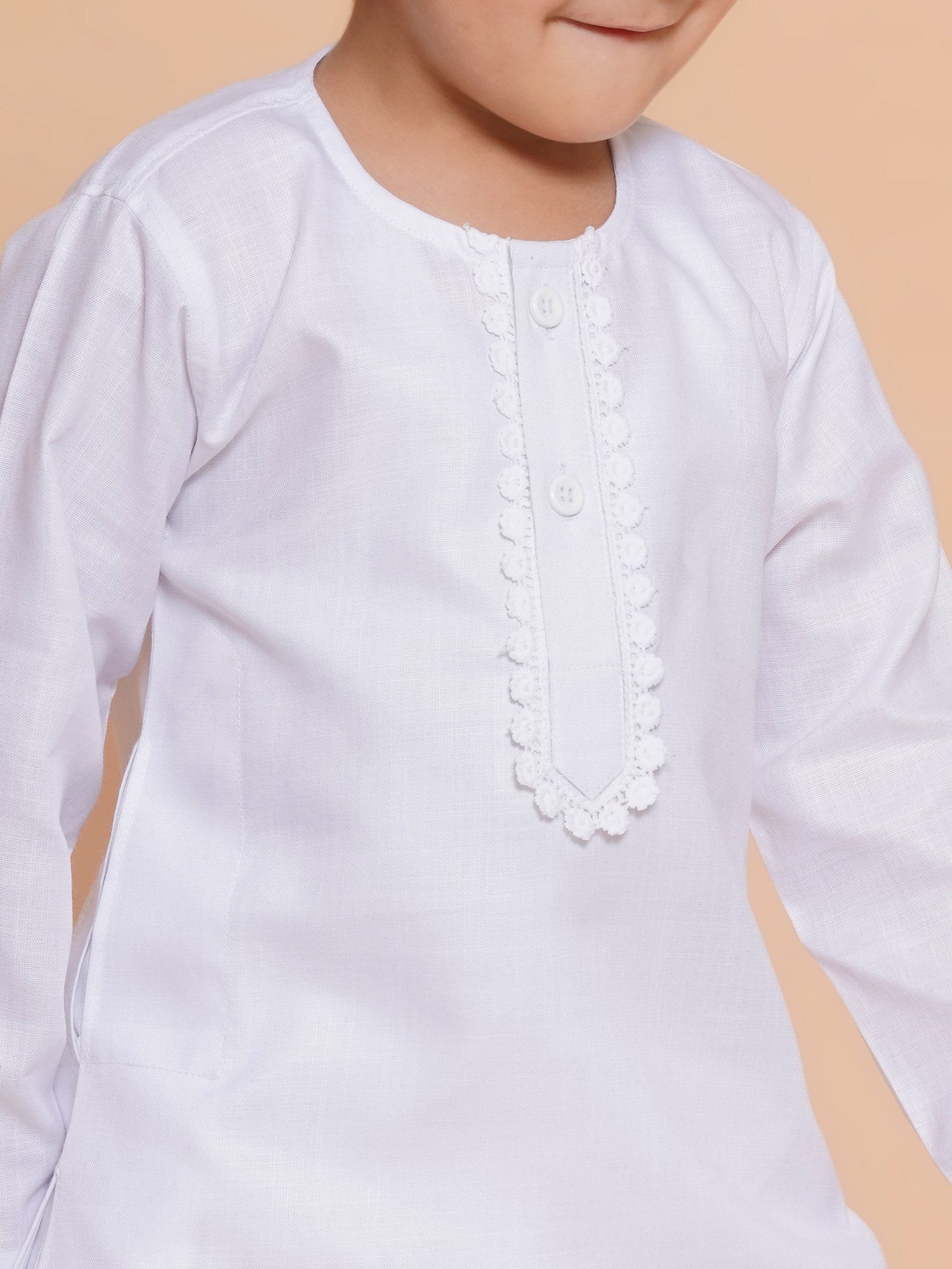 Boys White Solid Pure Cotton Dhoti Kurta Set for Festivals