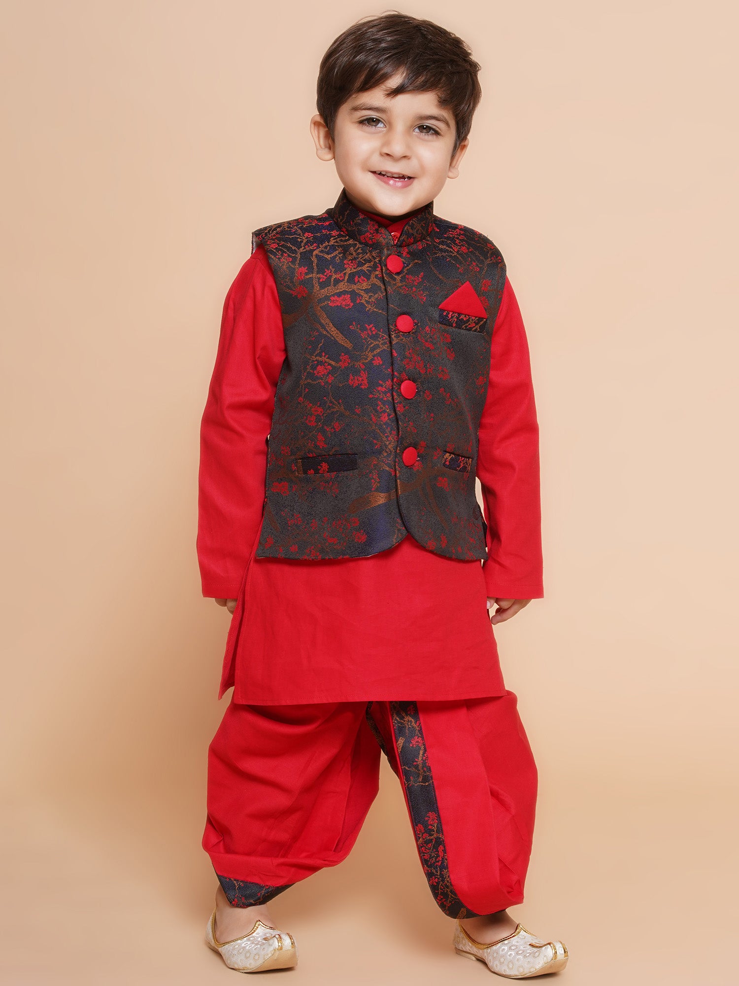 Kids Boys Green Floral Print Cotton Dhoti Set - AJ Dezines