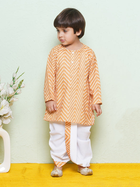 Kids Cotton Printed Yellow Dhoti Kurta Set For Boys