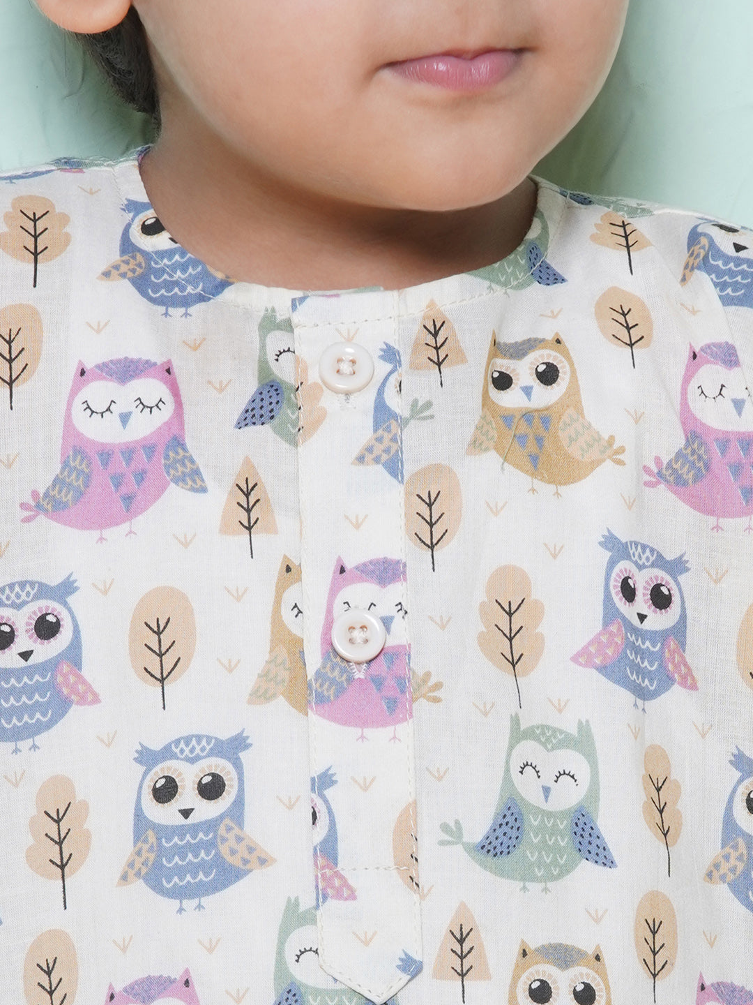 Kids Boys Pista Owl Print Cotton Dhoti Set - AJ Dezines