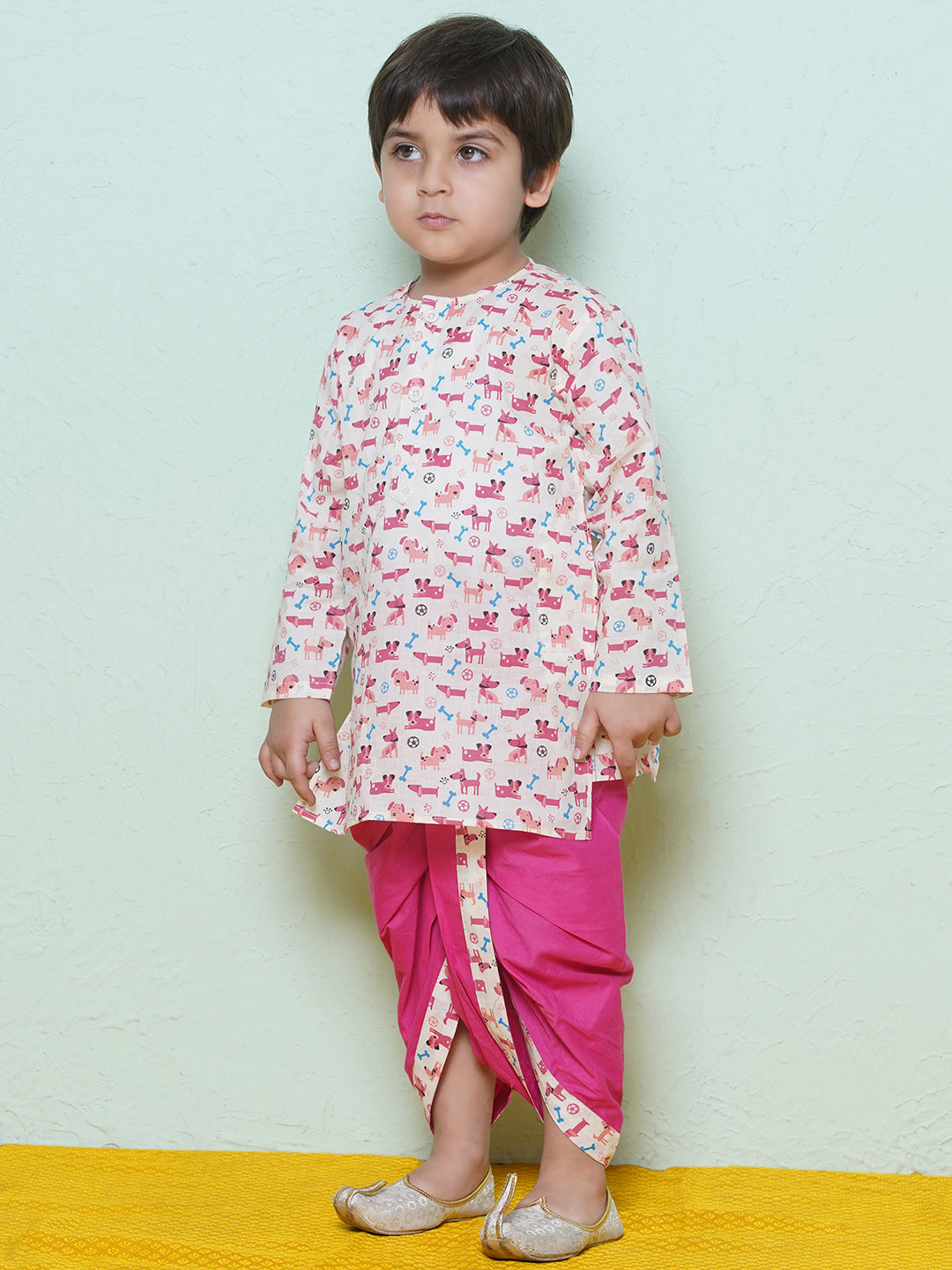 Kids Boys Pink Animal Print Cotton Dhoti Set - AJ Dezines