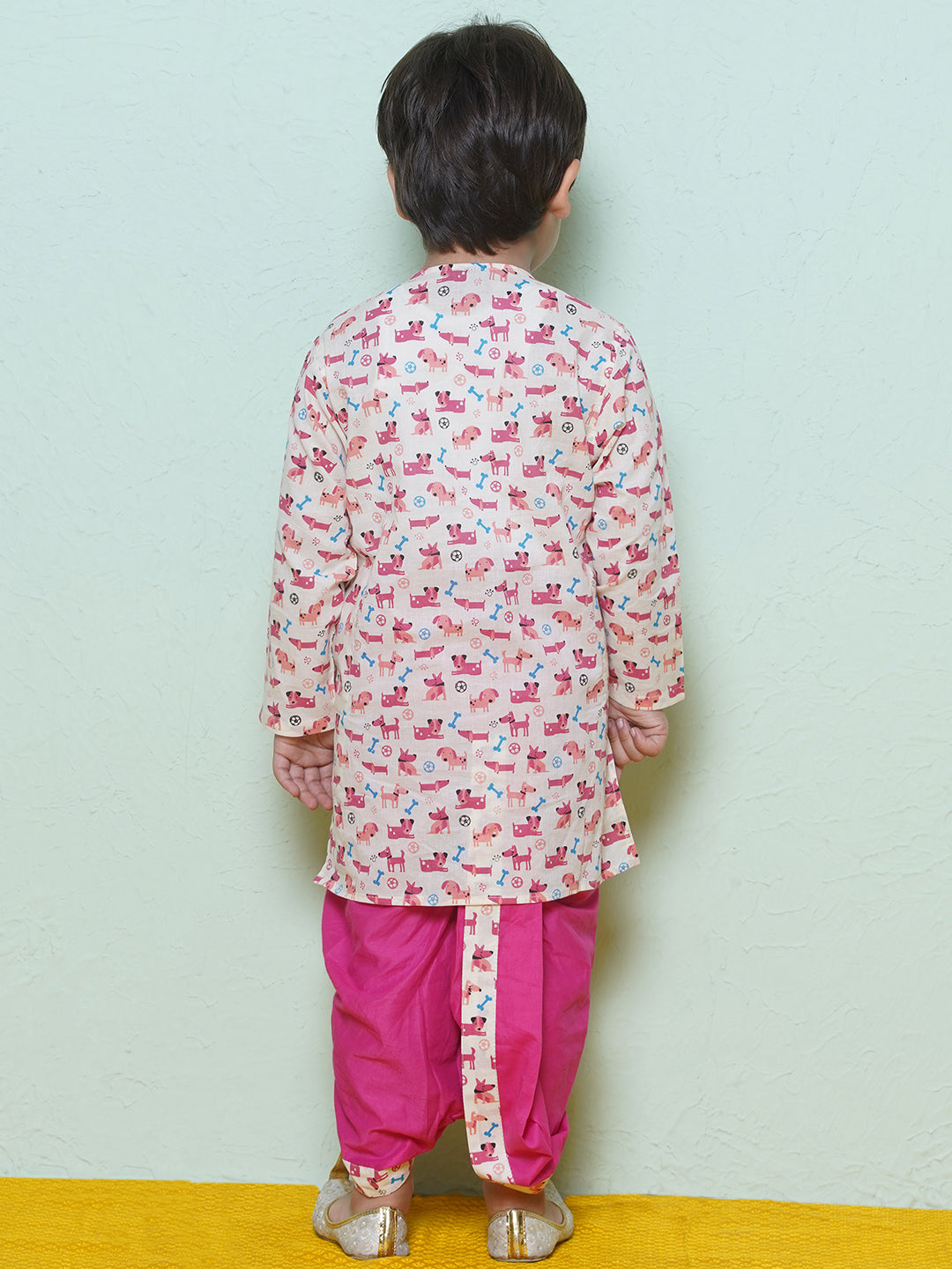 Kids Boys Pink Animal Print Cotton Dhoti Set - AJ Dezines