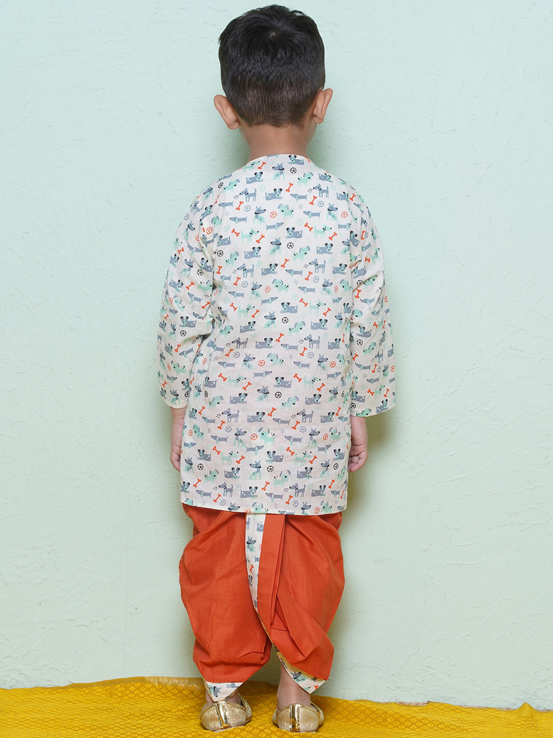 Kids Boys Rust Animal Print Cotton Dhoti Set