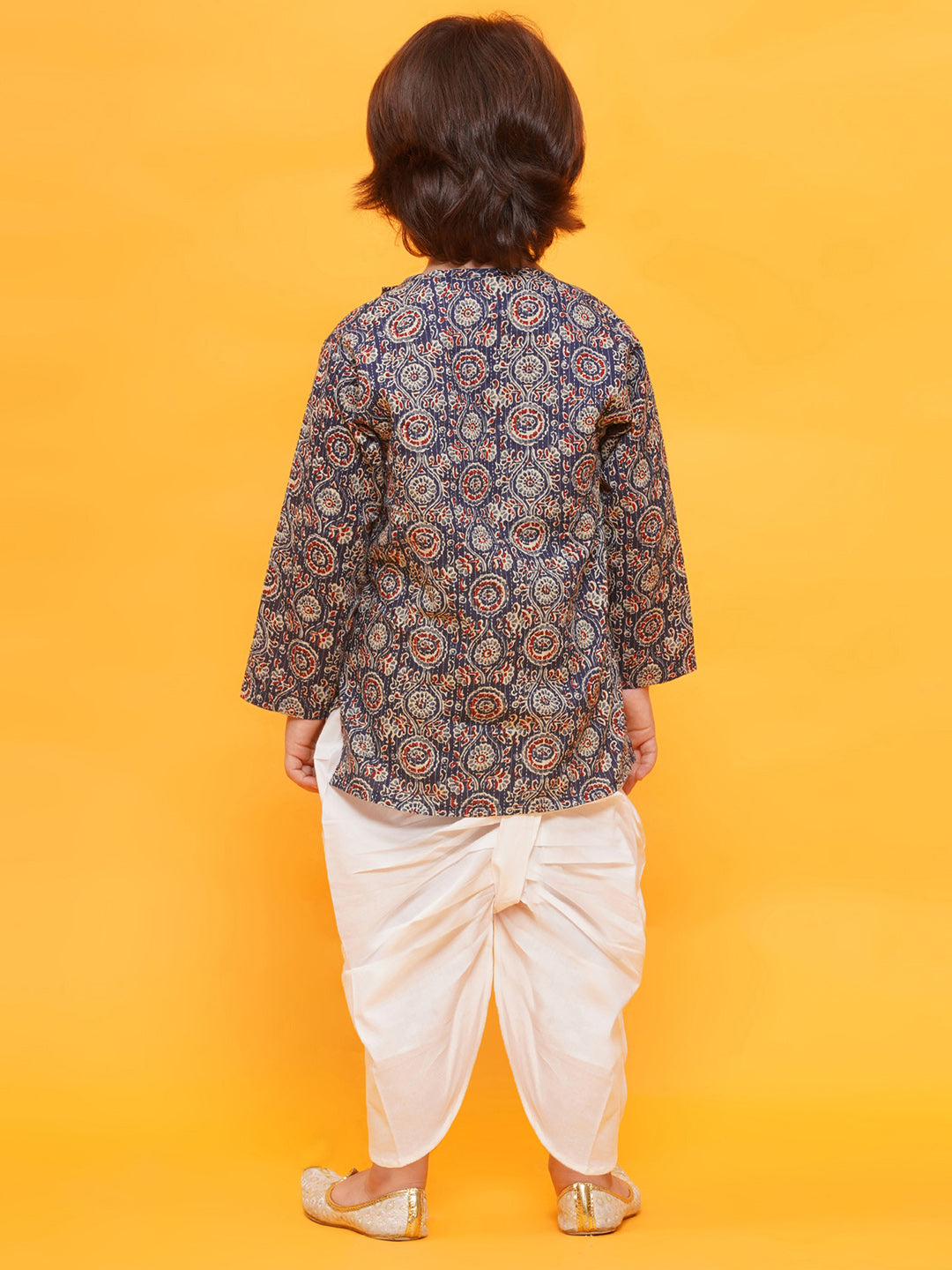 Holi Blue Pure Cotton Full sleeves Abstract Print Dhoti Set for Boys - AJ Dezines