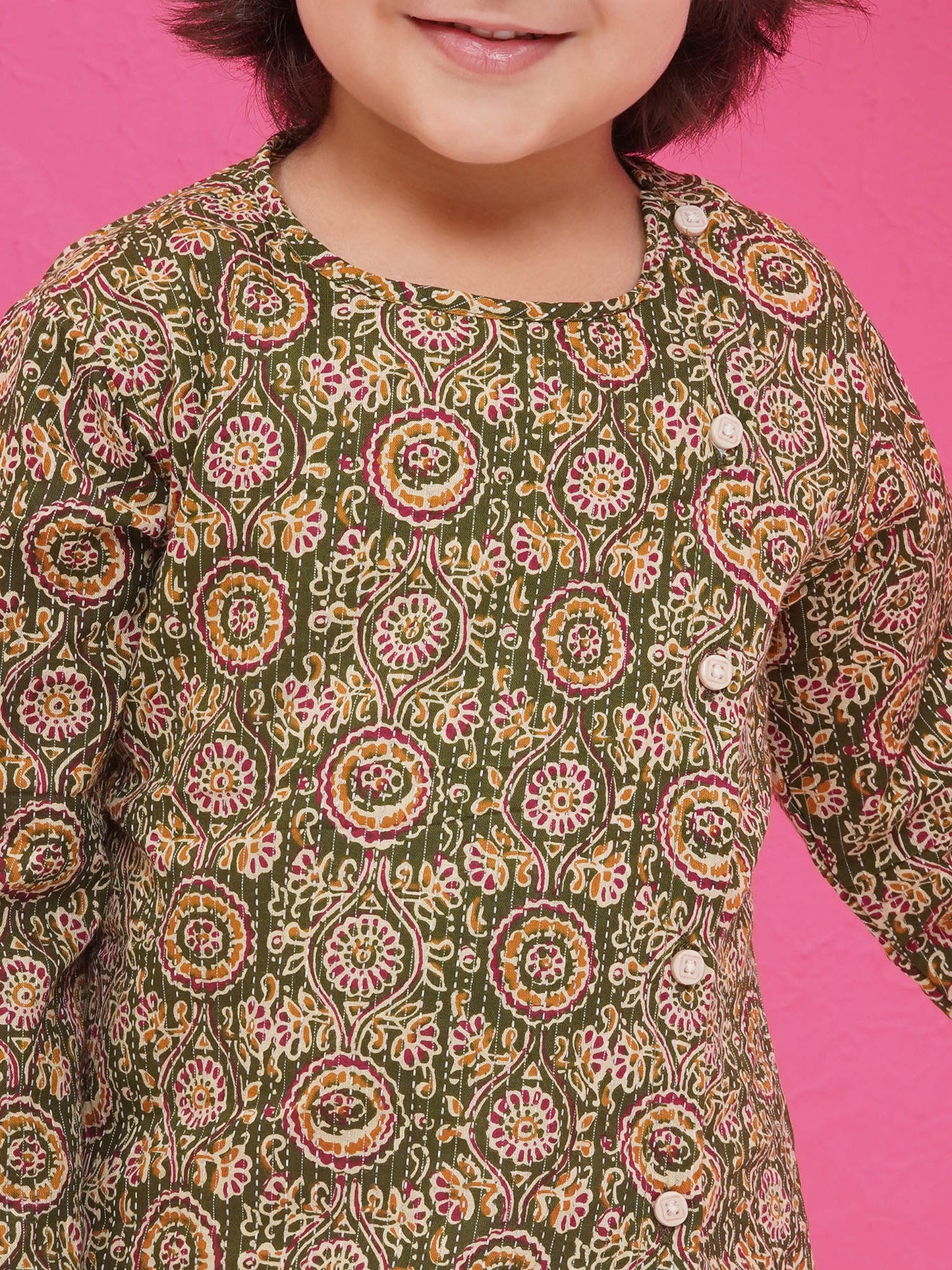 Aj Dezines Green Pure Cotton Full Sleeves Abstract Print Dhoti Set For Boys