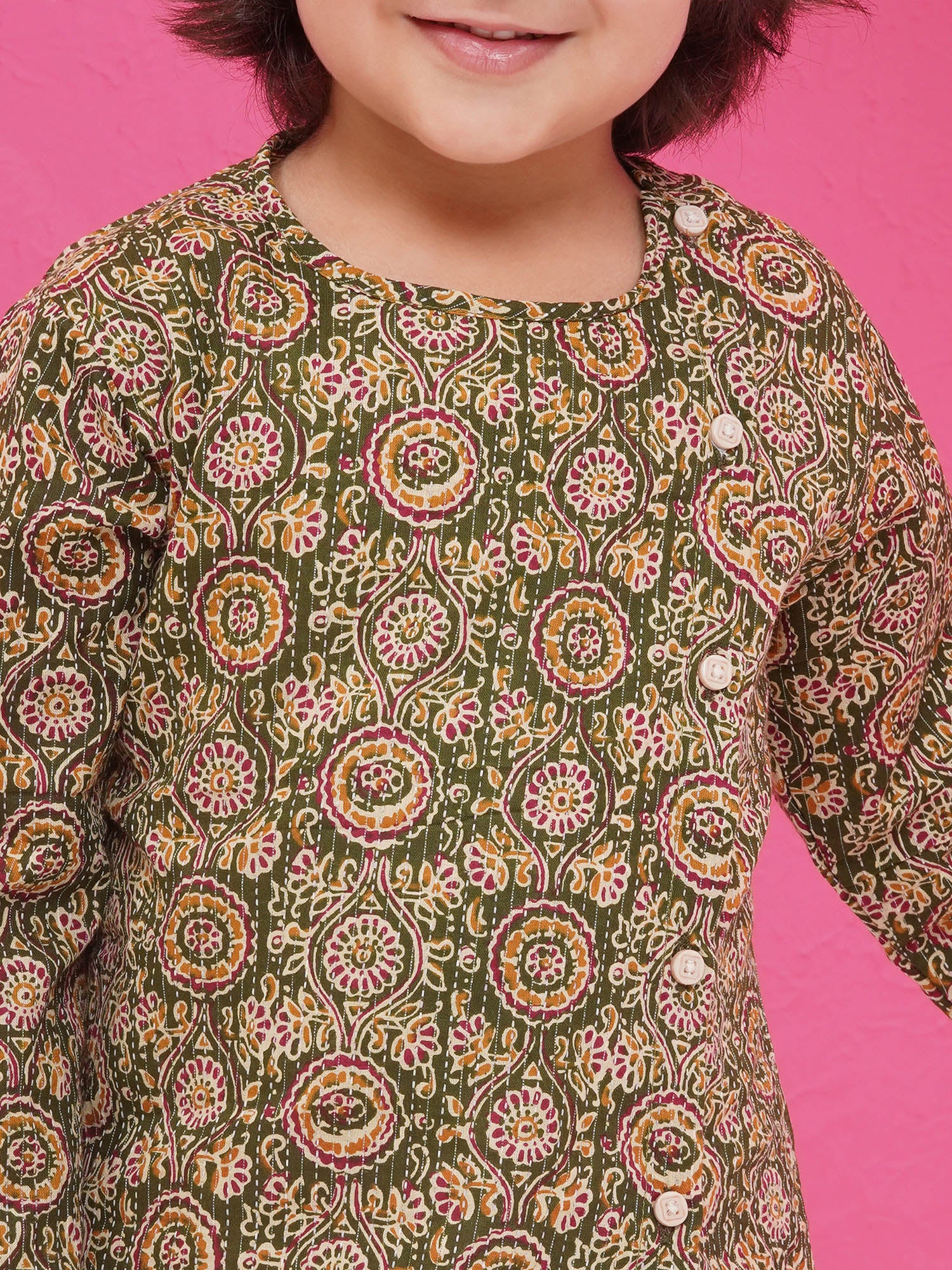 Holi Green Pure Cotton Full Sleeves Abstract Print Dhoti Set For Boys