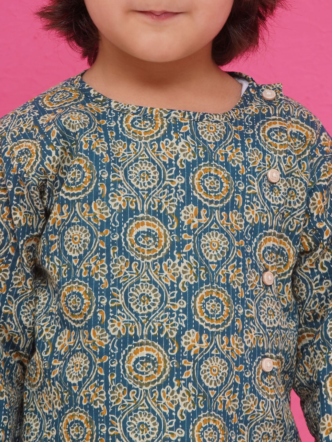 Holi Turquoise Pure Cotton Full sleeves Abstract Print Dhoti Set for Boys