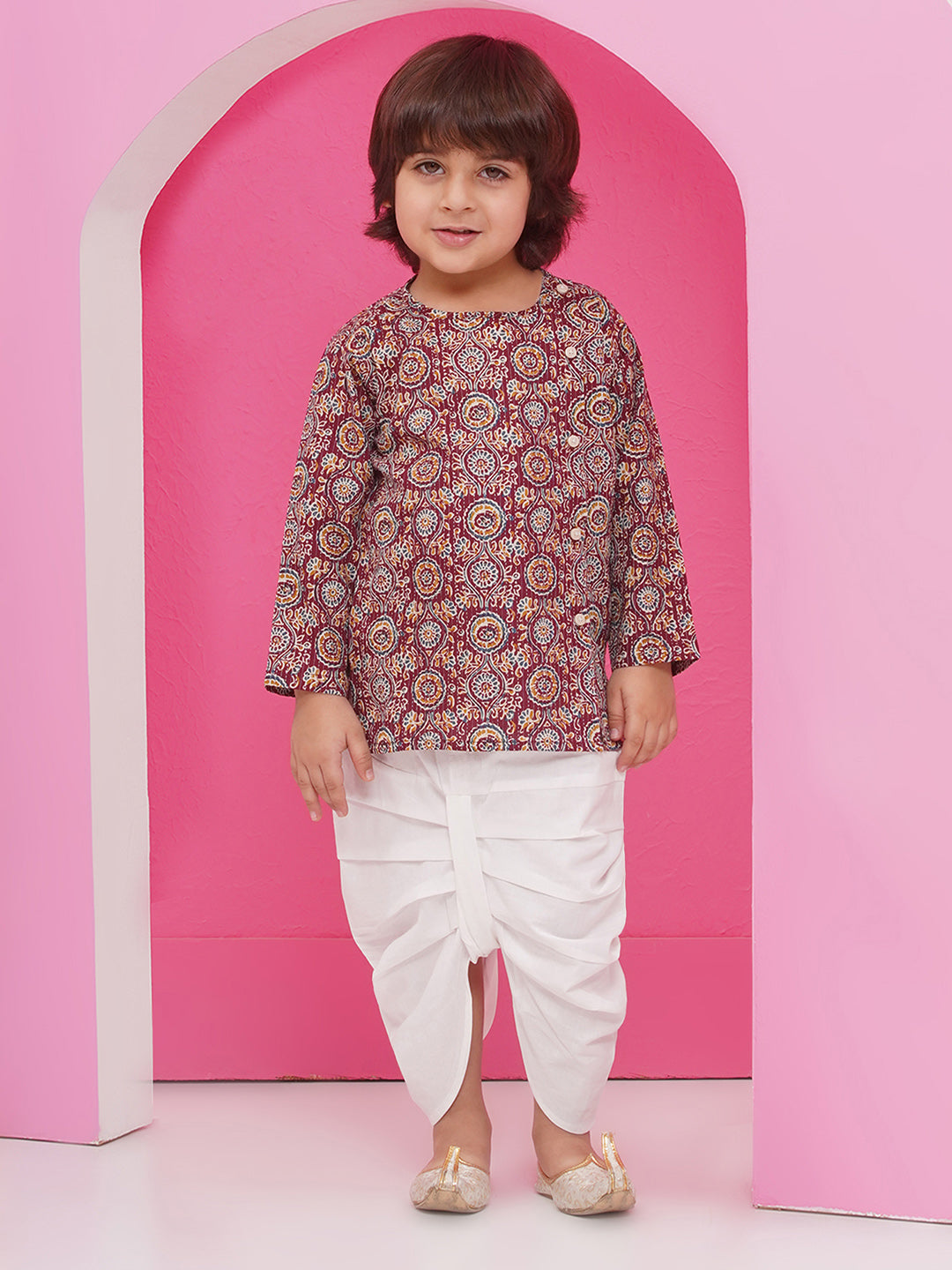 WINE Pure Cotton Full sleeves Abstract Print Dhoti Set for Boys