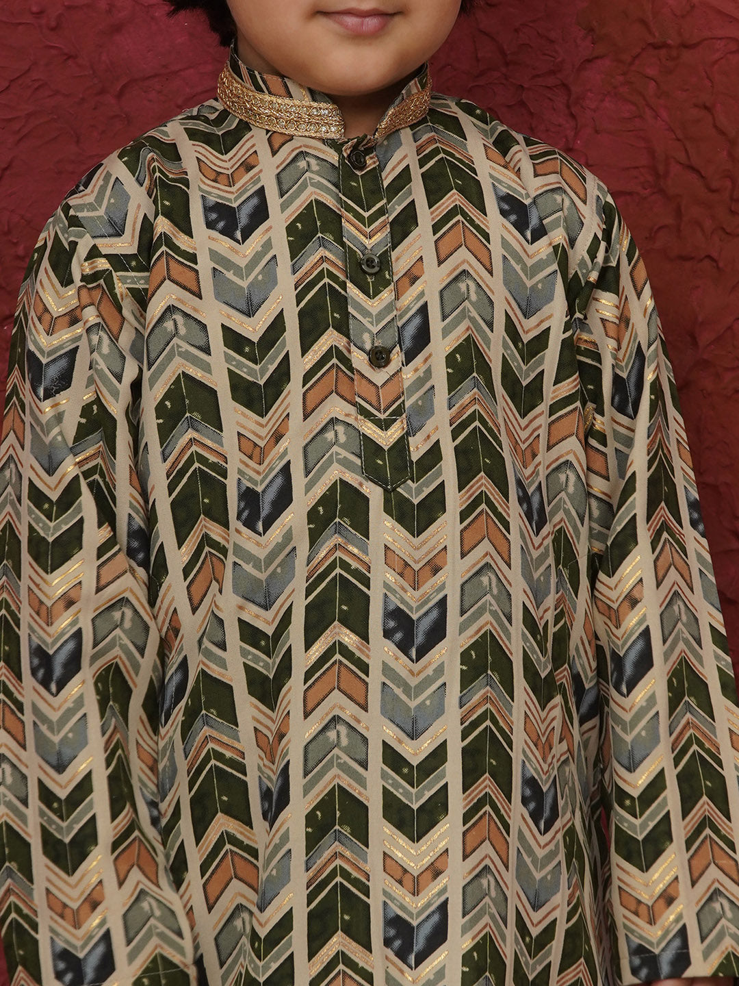 Green Cotton Full sleeves Abstract Print Dhoti Kurta for Boys - AJ Dezines