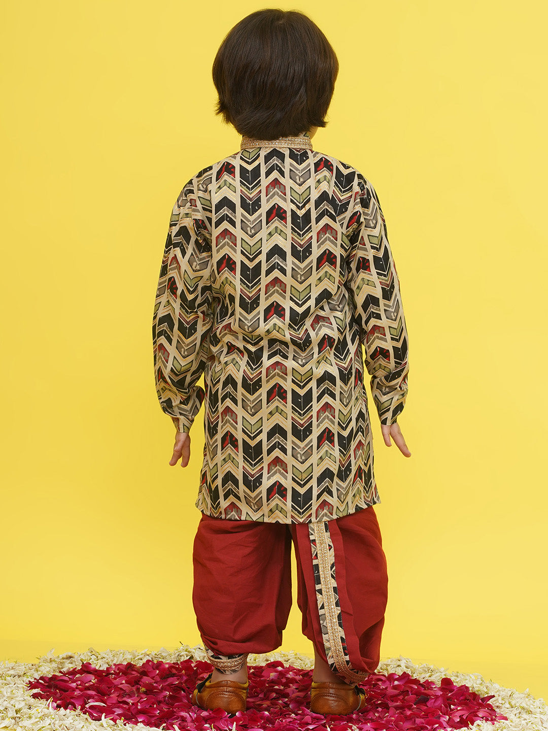 Maroon Cotton Full sleeves Abstract Print Dhoti Kurta for Boys - AJ Dezines