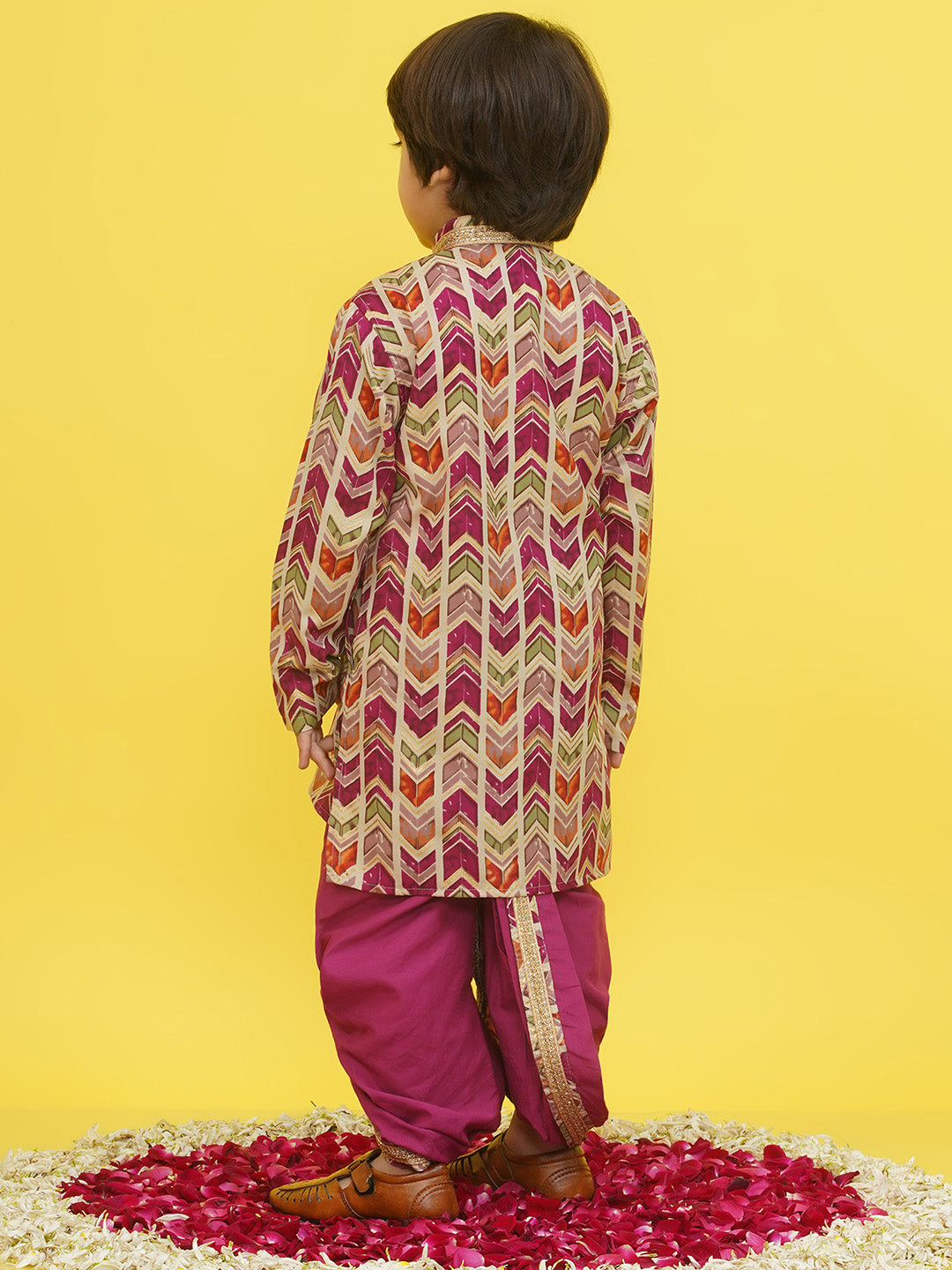 Purple Cotton Full sleeves Abstract Print Dhoti Kurta for Boys