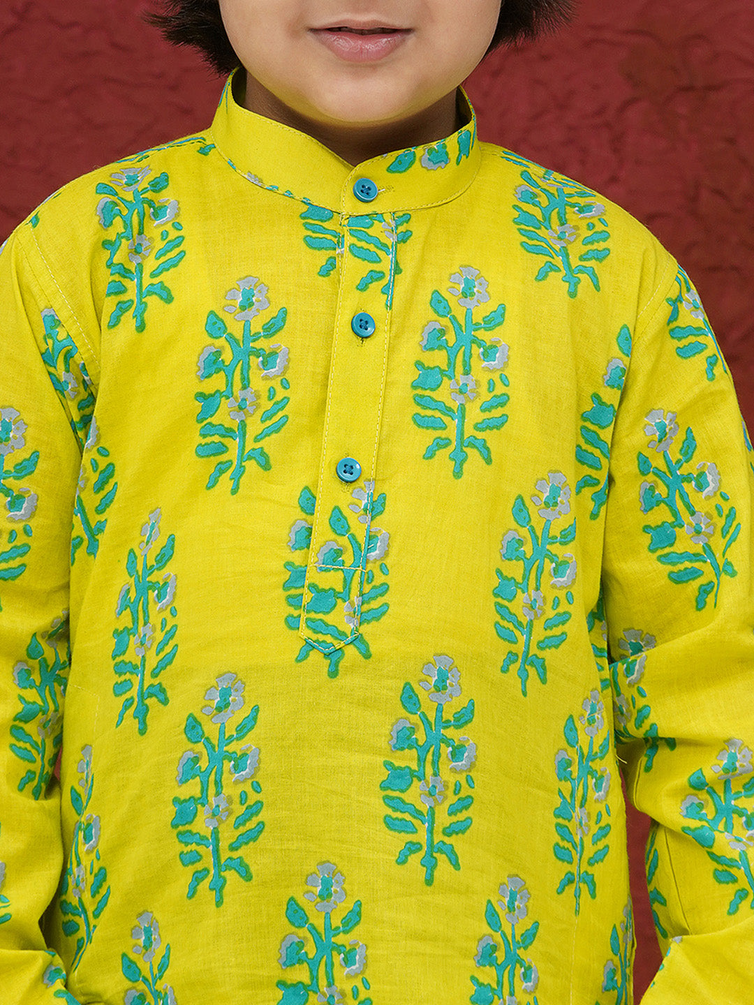Green Cotton Full sleeves Floral Print Dhoti Kurta for Boys - AJ Dezines