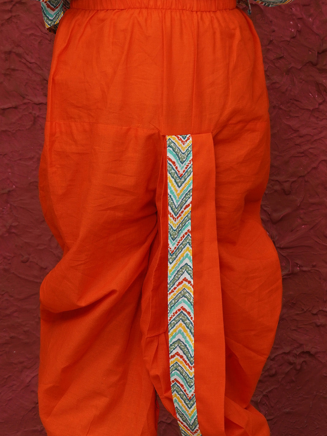 Orange Cotton Full sleeves Zig-zag print Dhoti Kurta for Boys - AJ Dezines