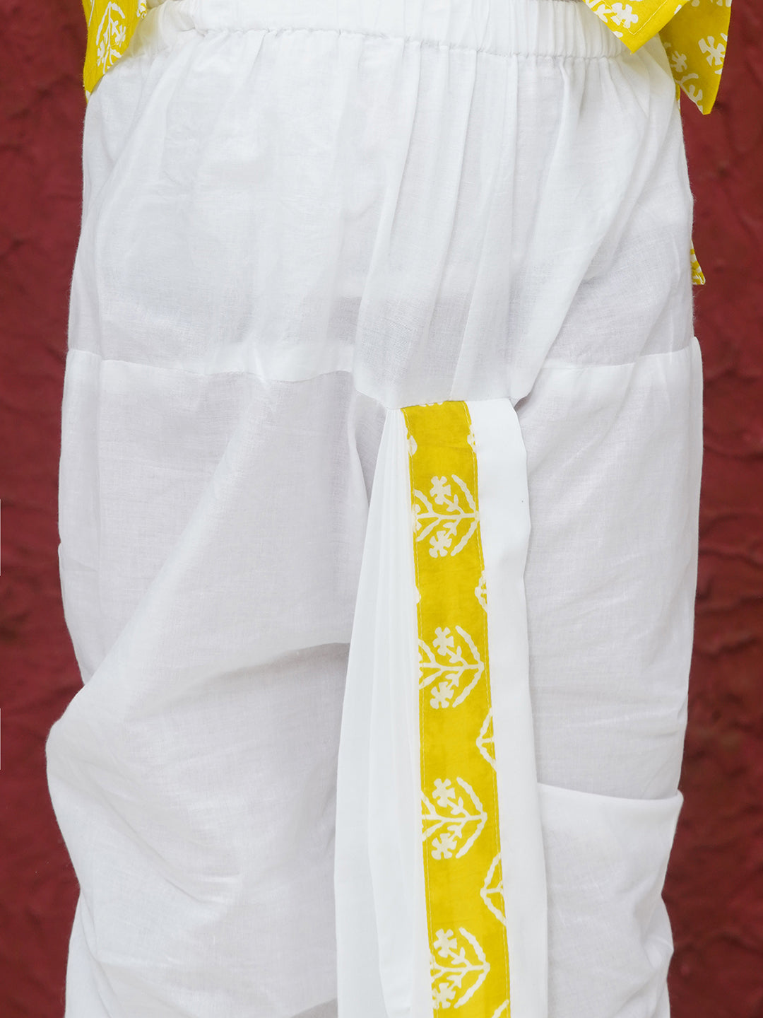 Yellow Cotton Full sleeves Floral Print Dhoti Kurta for Boys - AJ Dezines