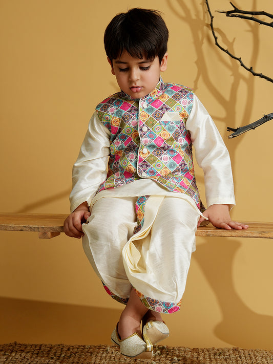 AJ Dezines Multi Color Silk Blend Full Sleeves Embroidered Dhoti Set