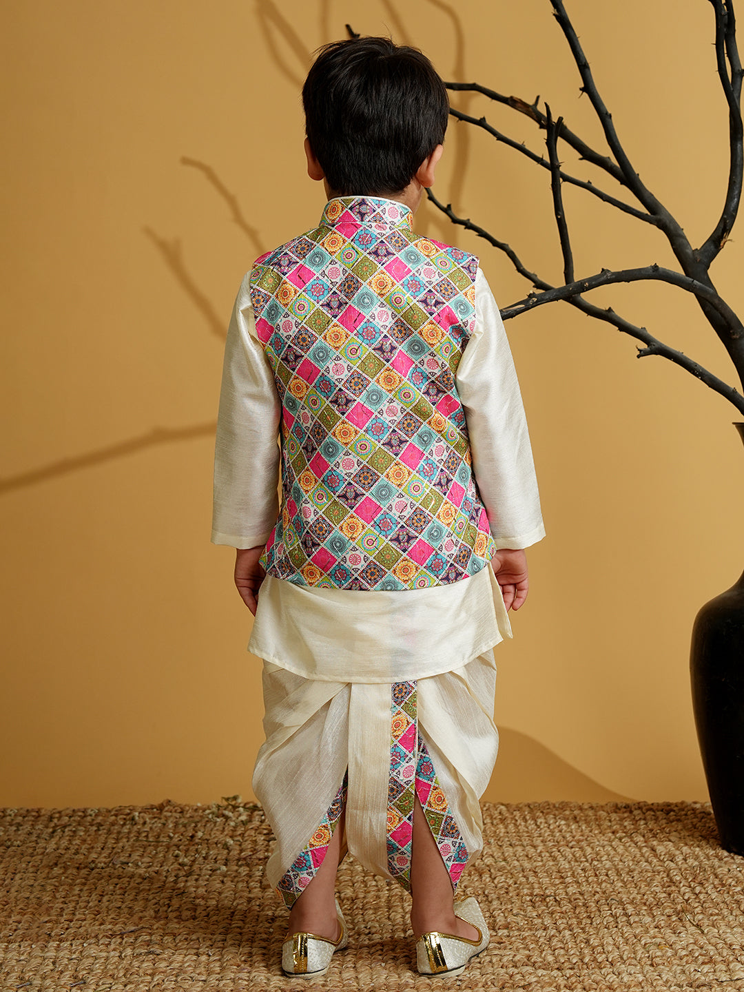 Multi Color Silk Blend Full Sleeves Embroidered Dhoti Set