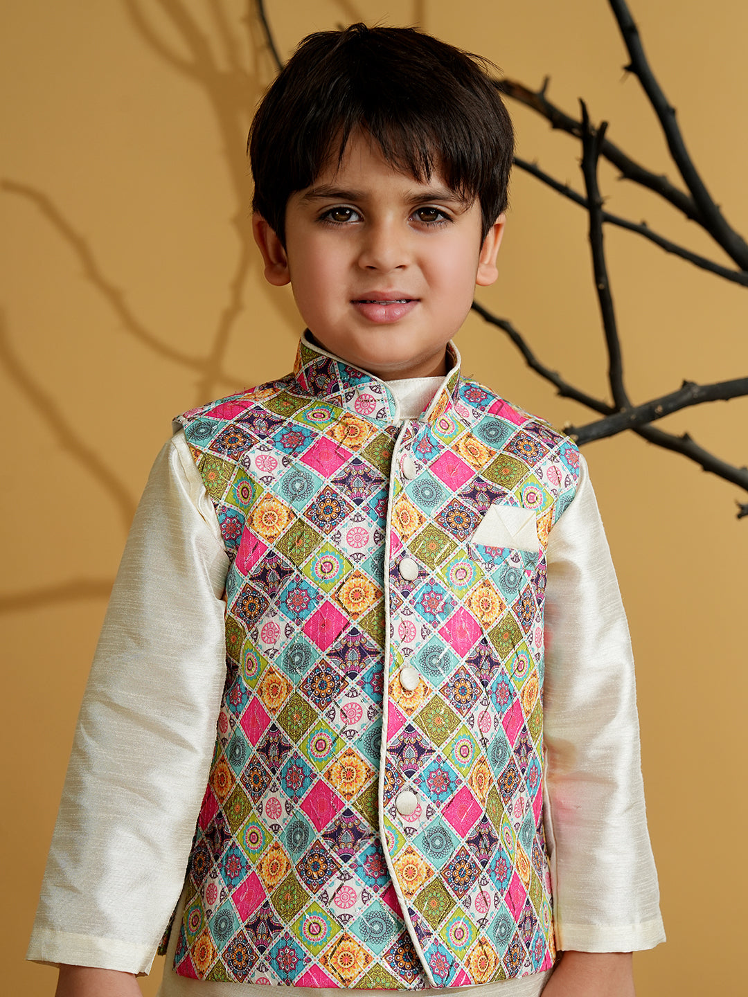 AJ Dezines Multi Color Silk Blend Full Sleeves Embroidered Dhoti Set