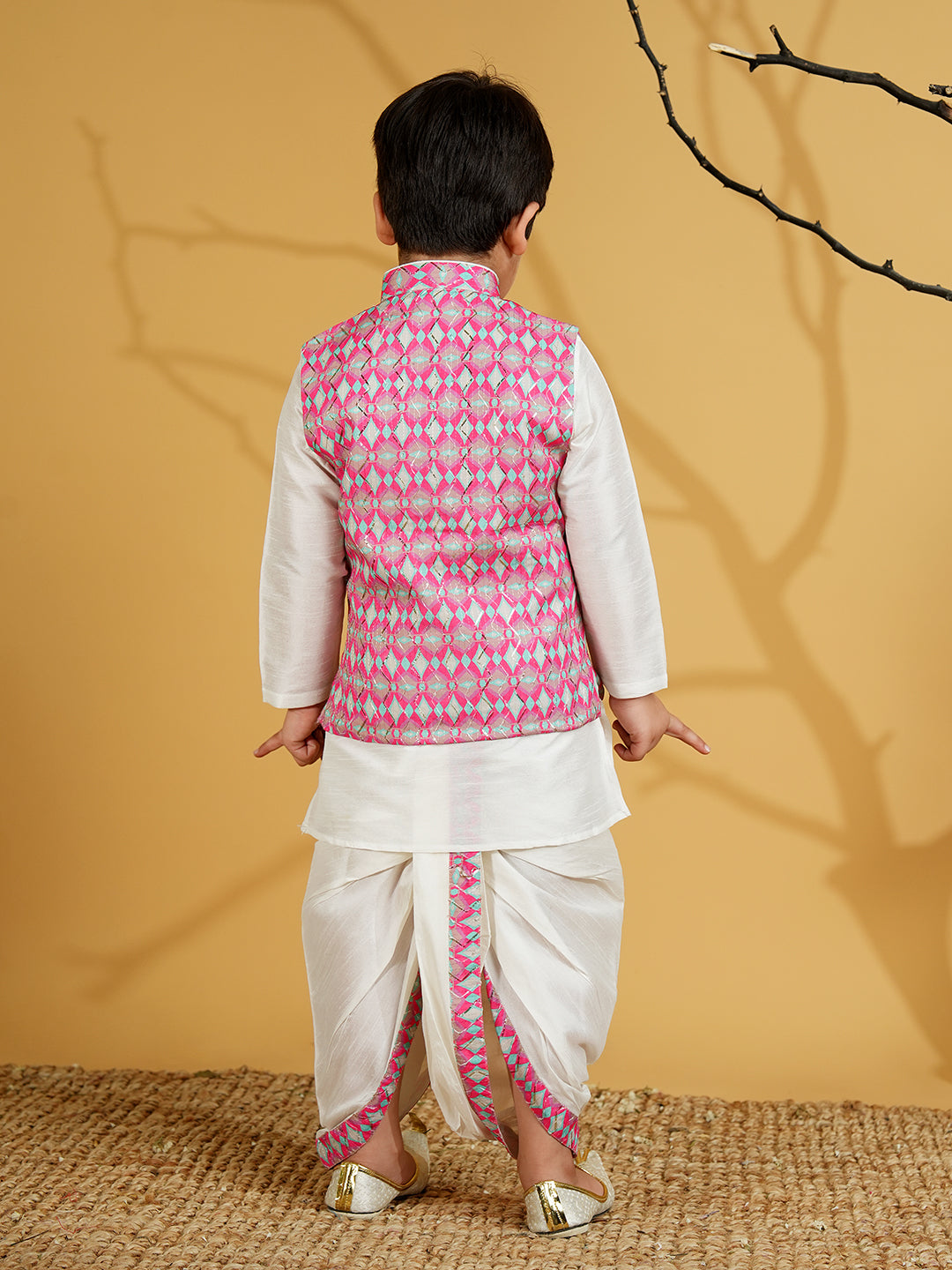Pink Silk Blend Full Sleeves Embroidered Dhoti Set