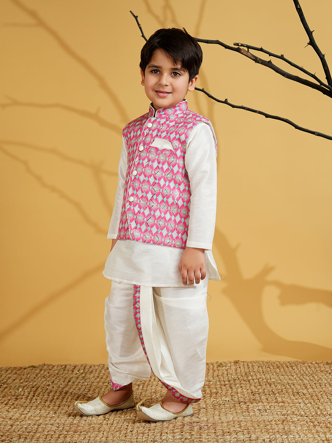 Pink Silk Blend Full Sleeves Embroidered Dhoti Set
