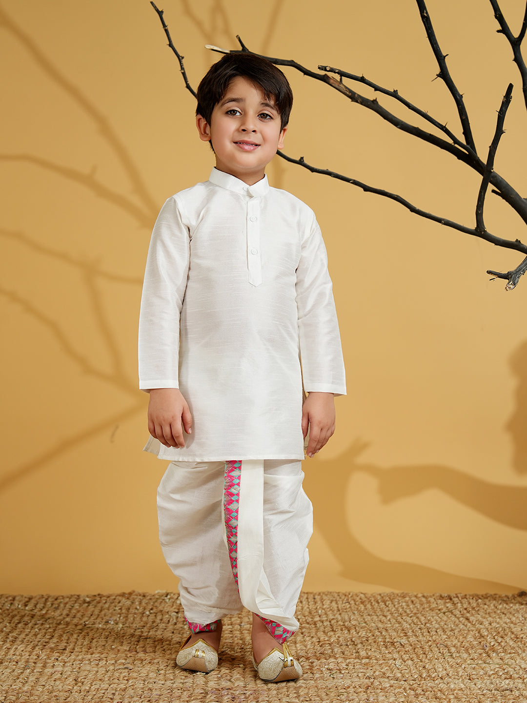 Pink Silk Blend Full Sleeves Embroidered Dhoti Set
