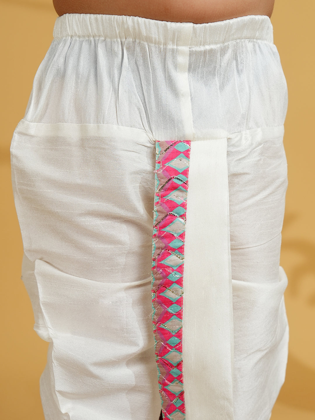 Pink Silk Blend Full Sleeves Embroidered Dhoti Set
