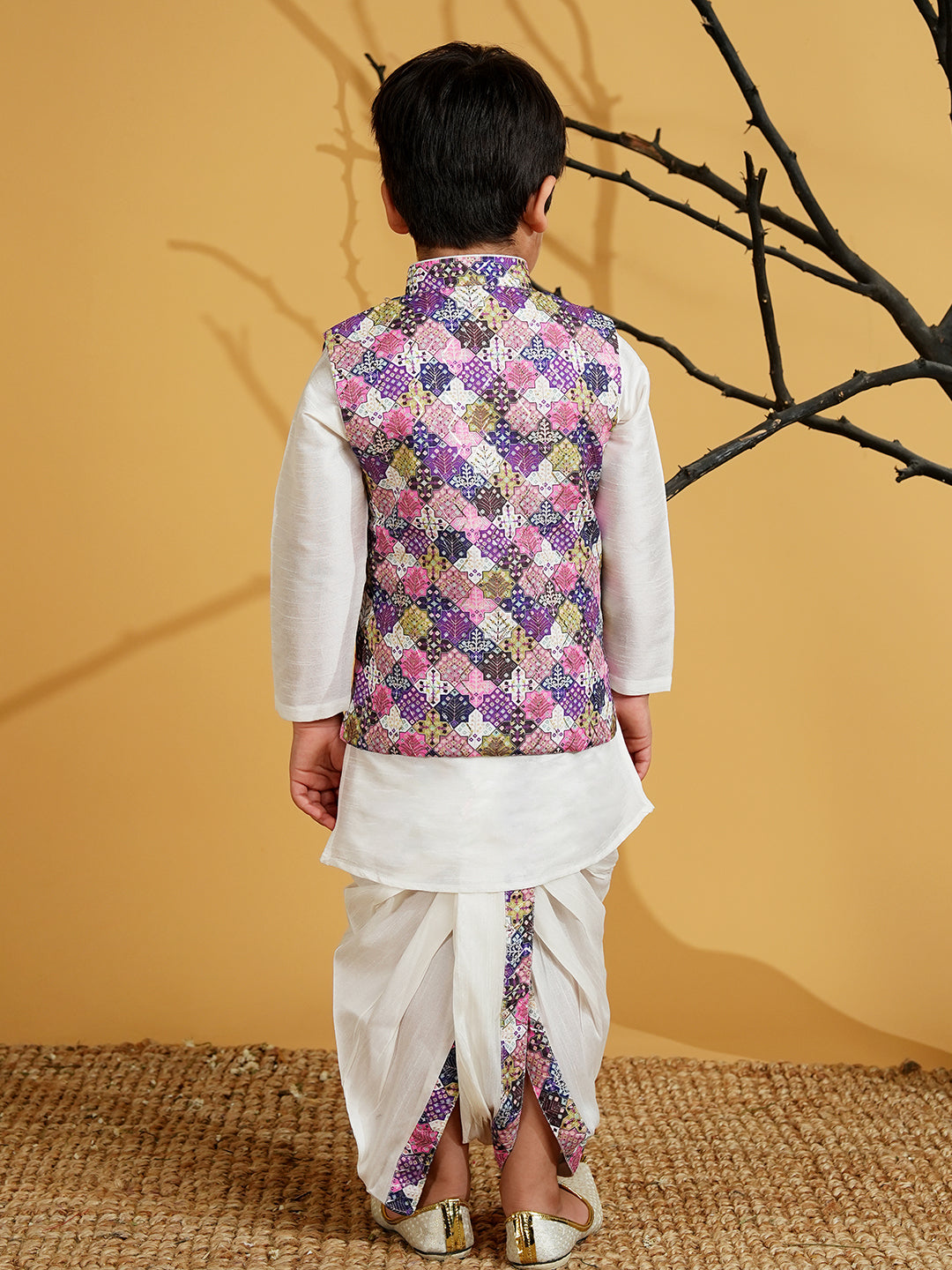Purple Silk Blend Full Sleeves Embroidered Dhoti Set