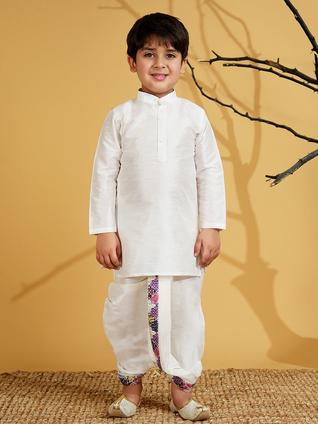 Purple Silk Blend Full Sleeves Embroidered Dhoti Set
