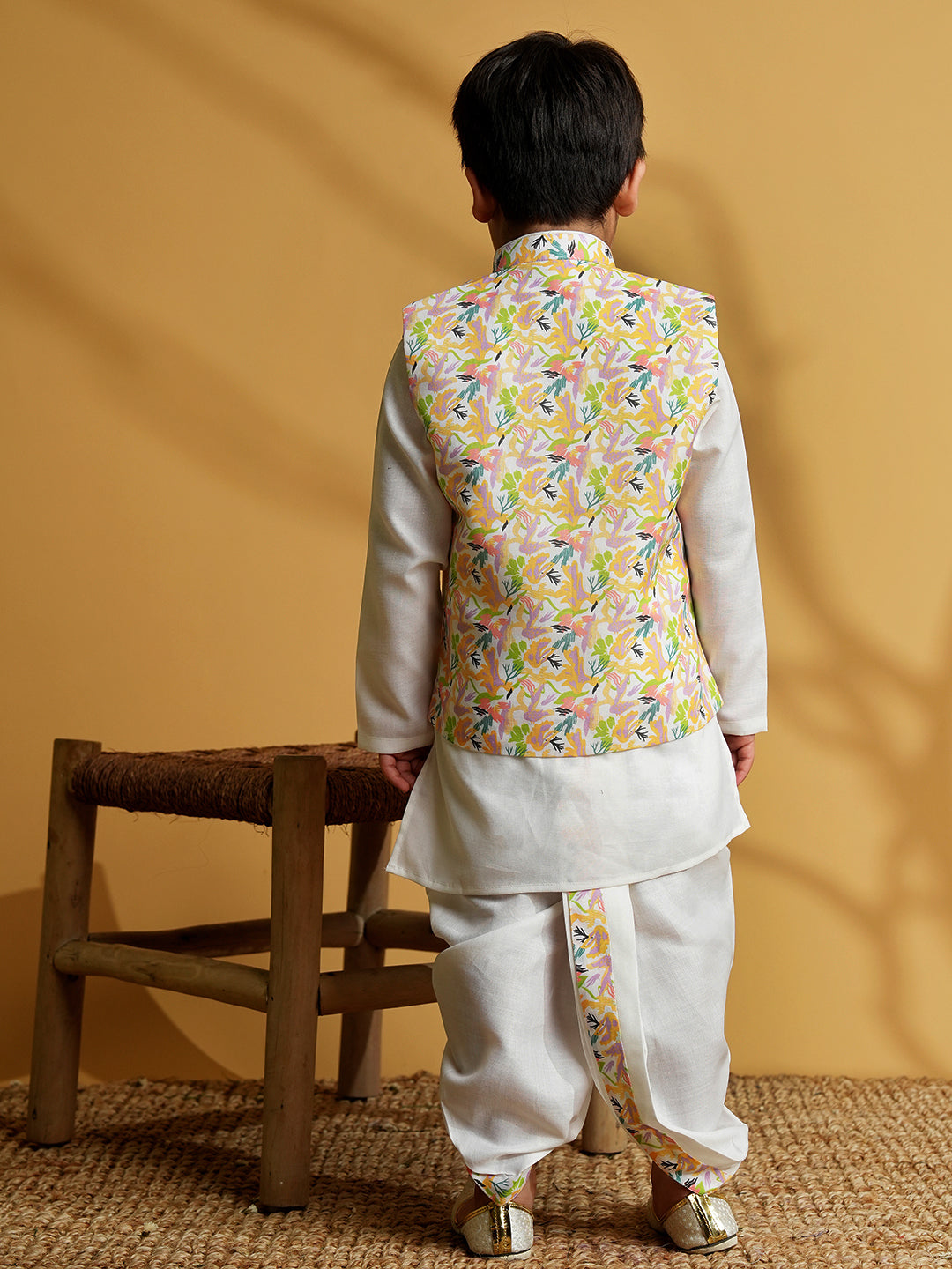 Yellow Cotton Full Sleeves Printed Dhoti Set - AJ Dezines