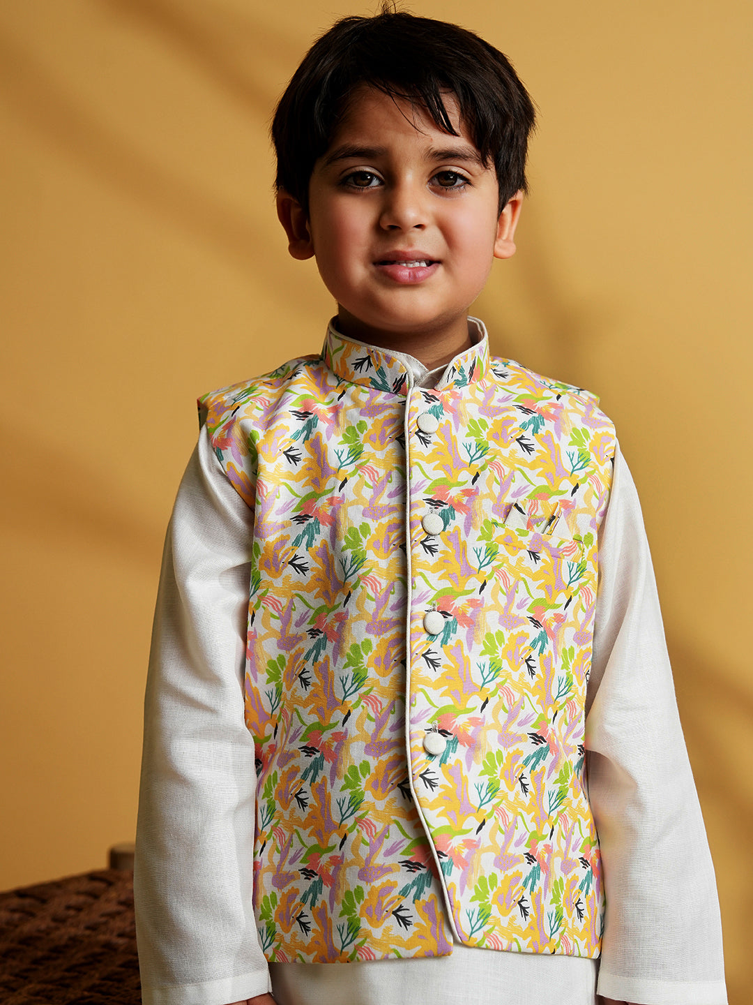 Yellow Cotton Full Sleeves Printed Dhoti Set - AJ Dezines