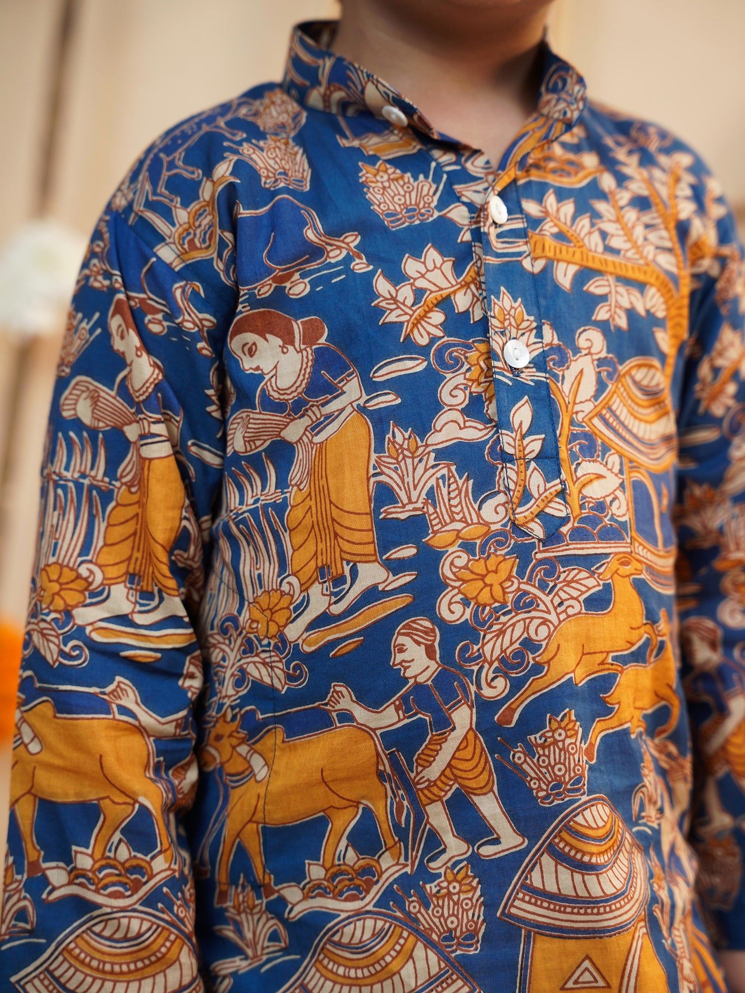Boys Blue Cotton Full Sleeves Abstract Printed Dhoti Set - AJ Dezines