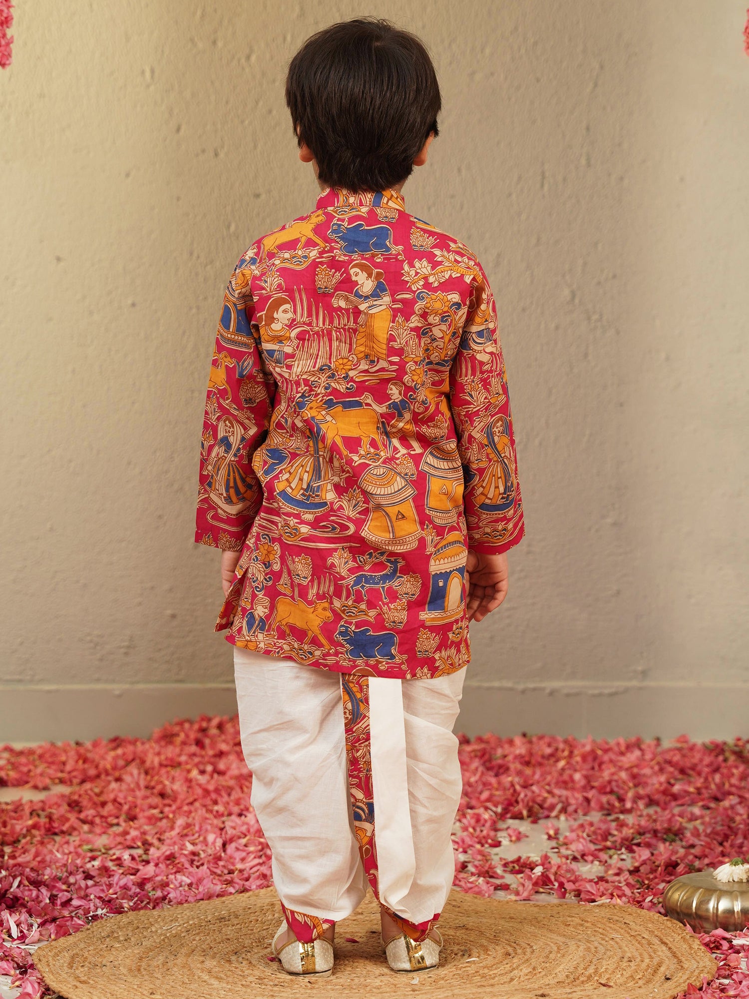 Pink Cotton Full Sleeves Abstract Printed Dhoti Set