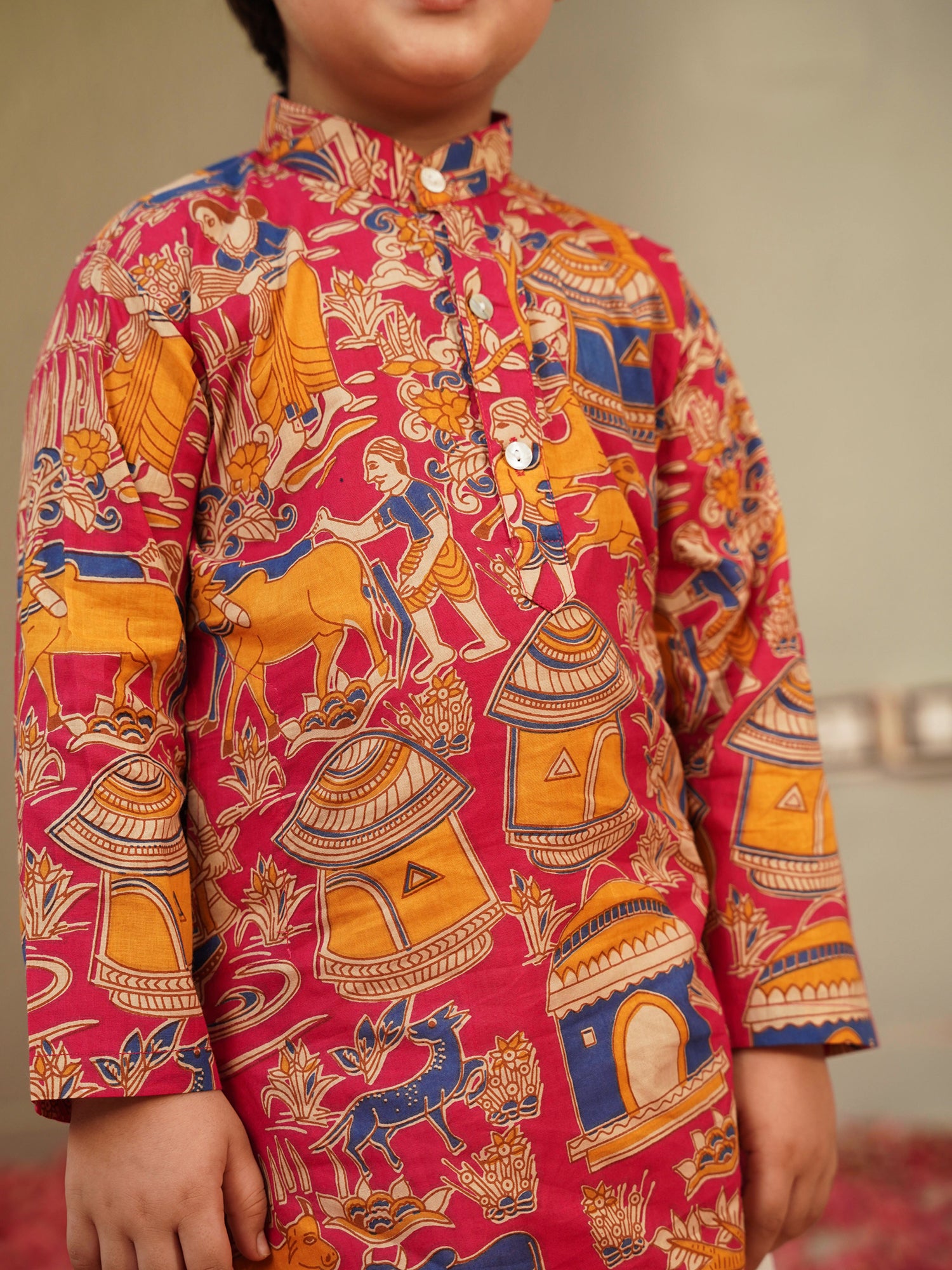 Pink Cotton Full Sleeves Abstract Printed Dhoti Set