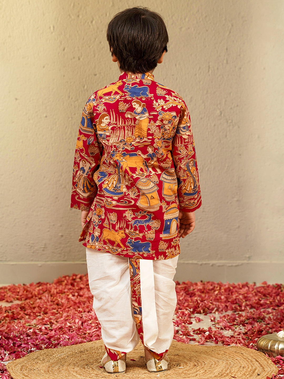 AJ Dezines Red Cotton Full Sleeves Abstract Printed Dhoti Set