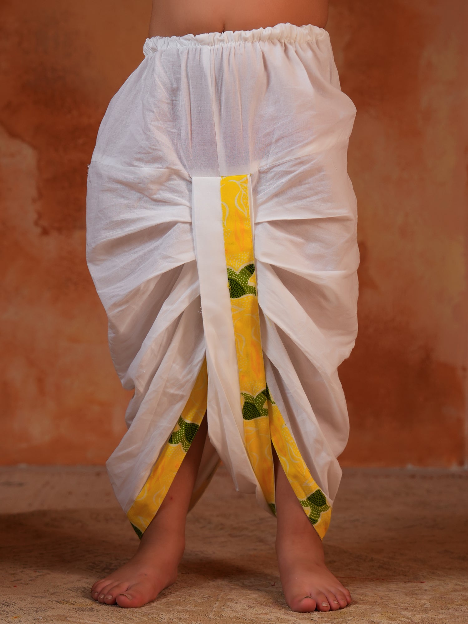 Yellow Cotton Full Sleeves Floral Printed Dhoti Set