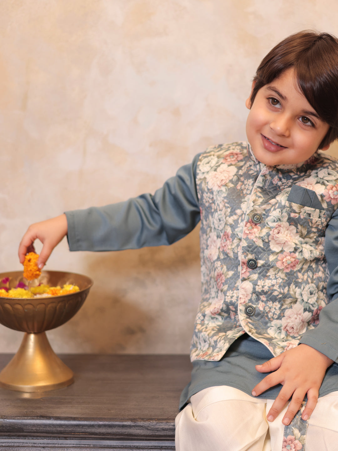 AJ Dezines Grey Cotton Full Sleeves Floral Printed Dhoti Set