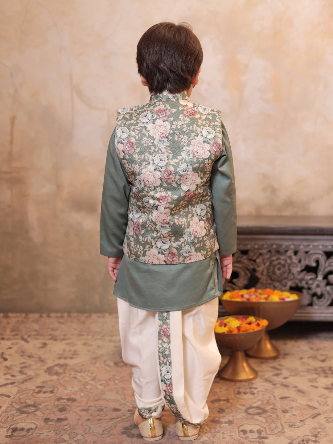 AJ Dezines Green Cotton Full Sleeves Floral Printed Dhoti Set