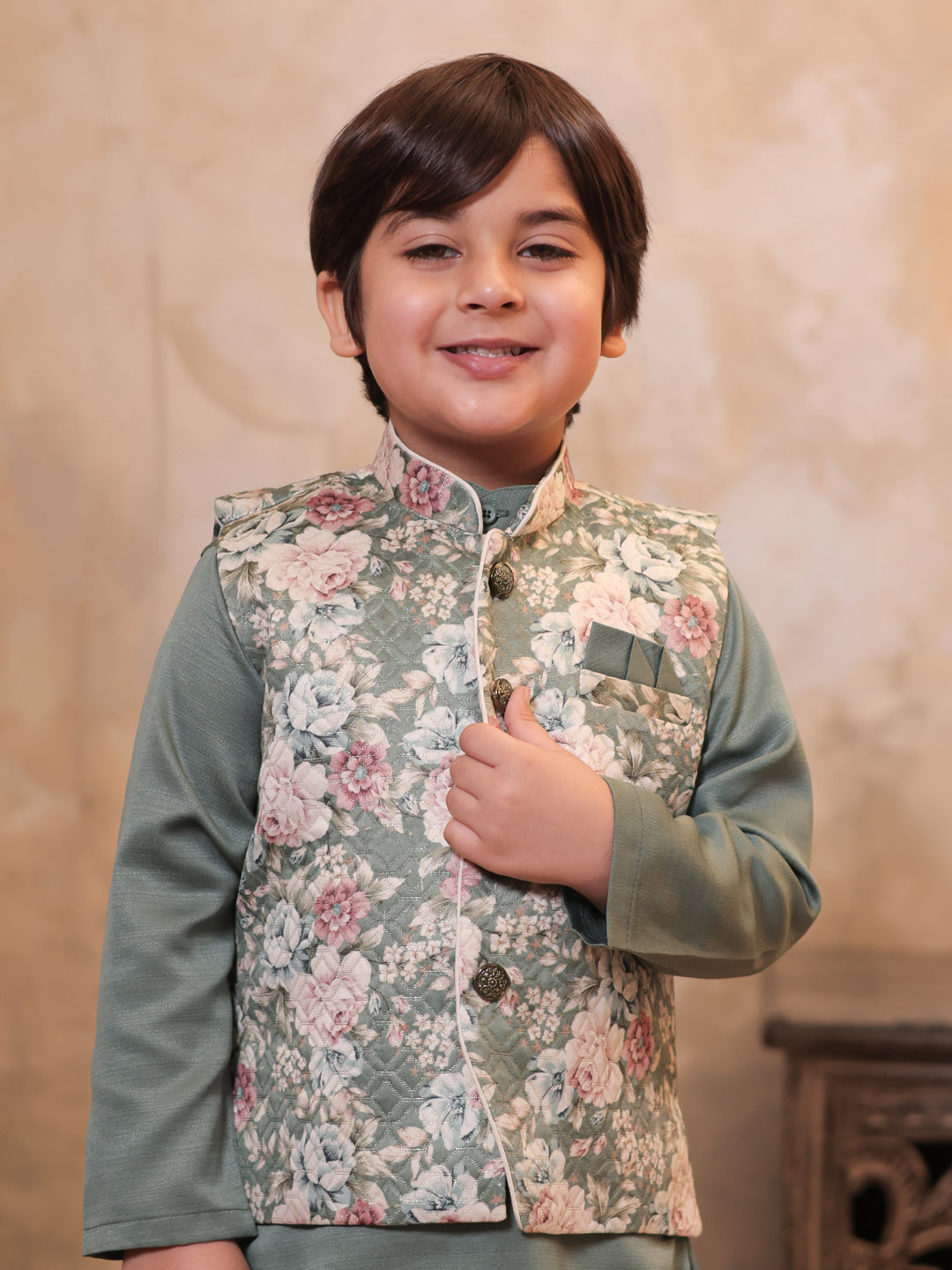 AJ Dezines Green Cotton Full Sleeves Floral Printed Dhoti Set