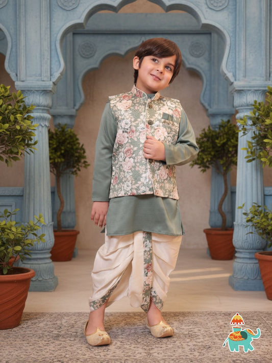 AJ Dezines Green Cotton Full Sleeves Floral Printed Dhoti Set