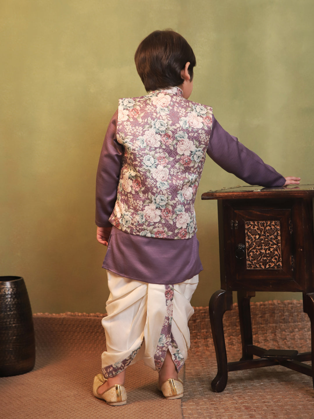 Purple Cotton Full Sleeves Floral Printed Dhoti Set