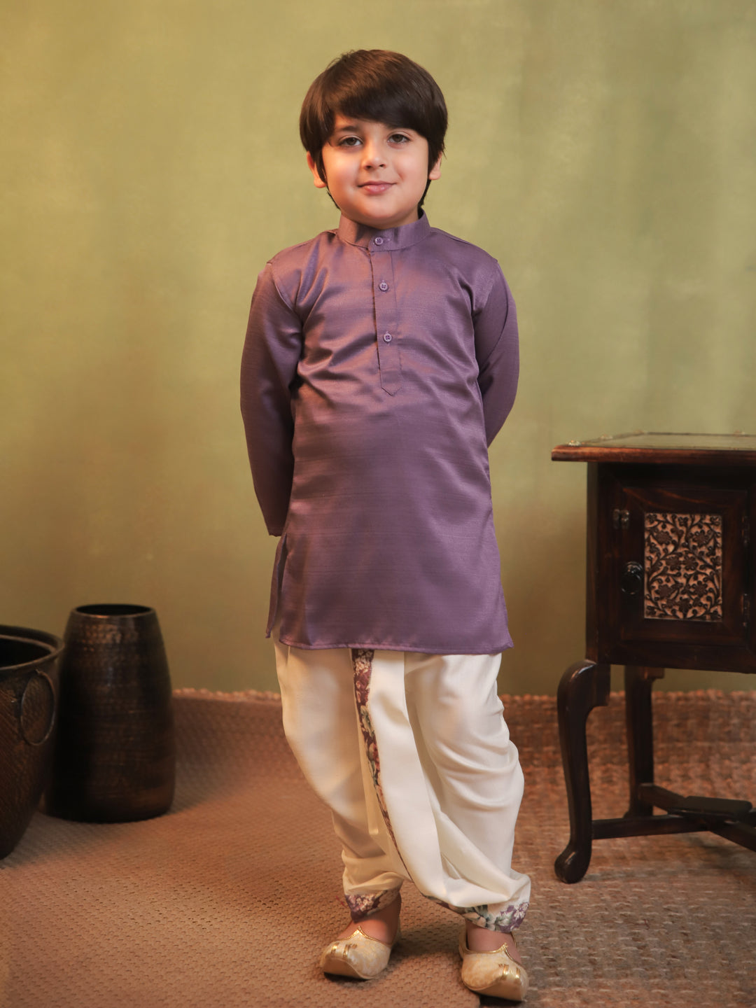 AJ Dezines Purple Cotton Full Sleeves Floral Printed Dhoti Set