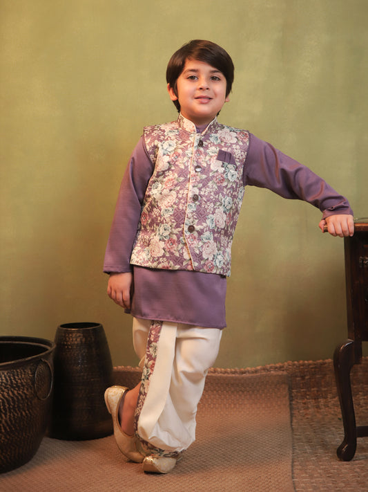 AJ Dezines Purple Cotton Full Sleeves Floral Printed Dhoti Set