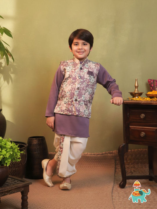 AJ Dezines Purple Cotton Full Sleeves Floral Printed Dhoti Set