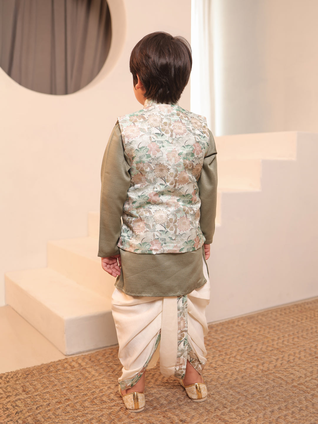 AJ Dezines Green Cotton Full Sleeves Floral Printed Dhoti Set