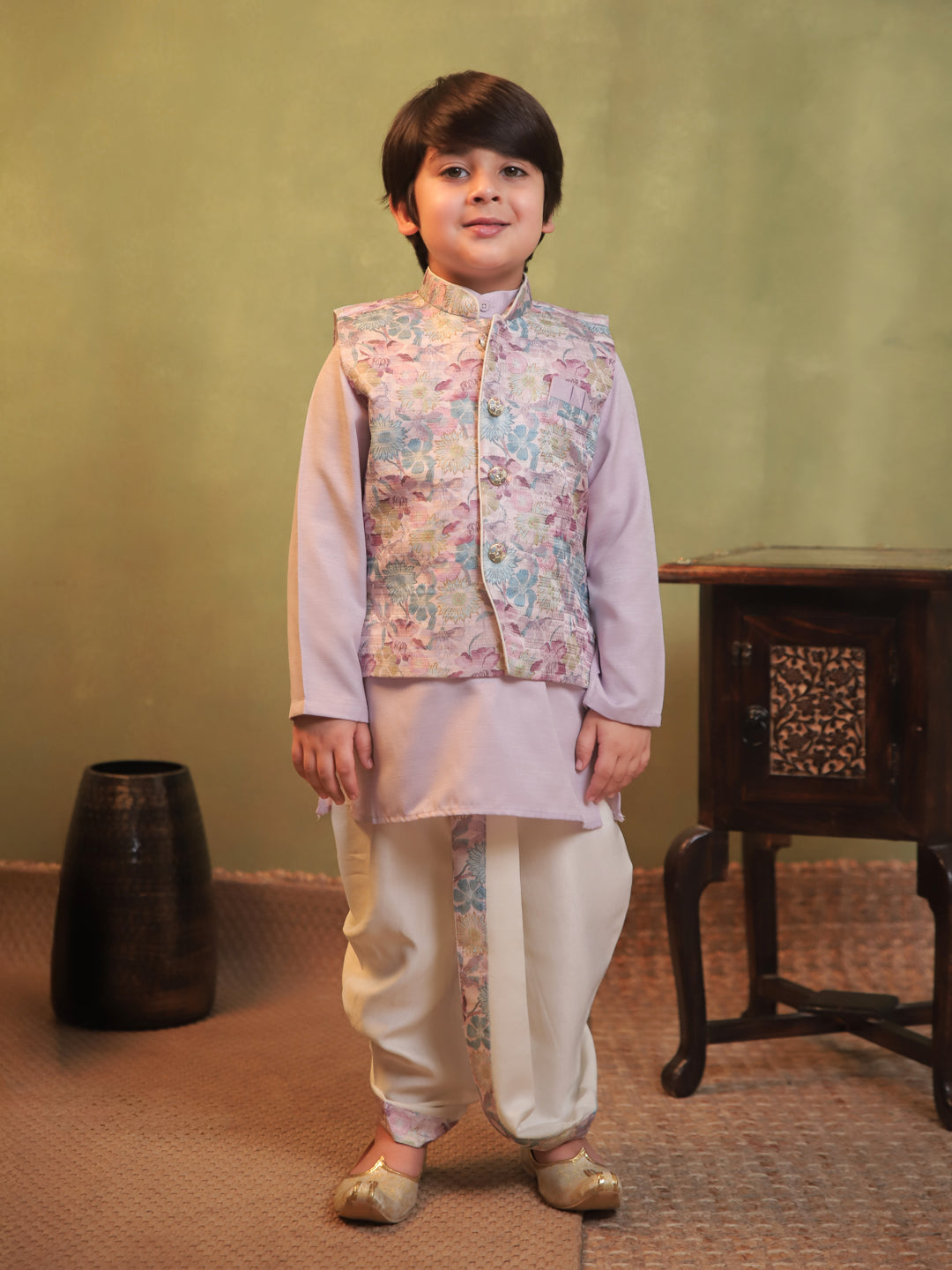 AJ Dezines Pink Cotton Full Sleeves Floral Printed Dhoti Set