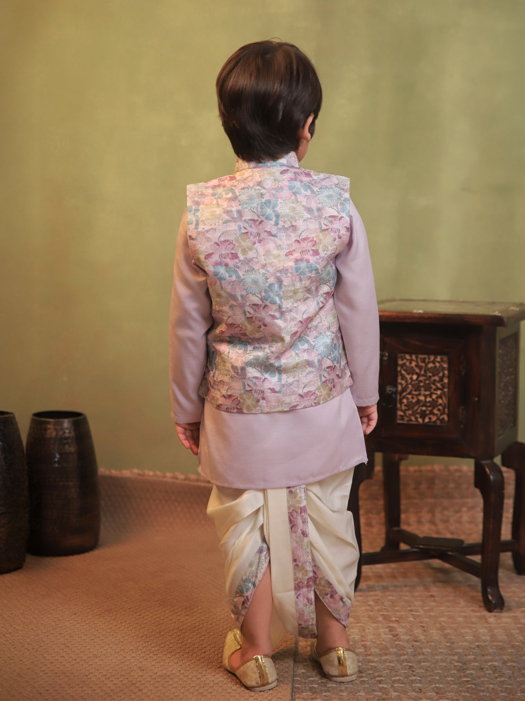 Pink Cotton Full Sleeves Floral Printed Dhoti Set