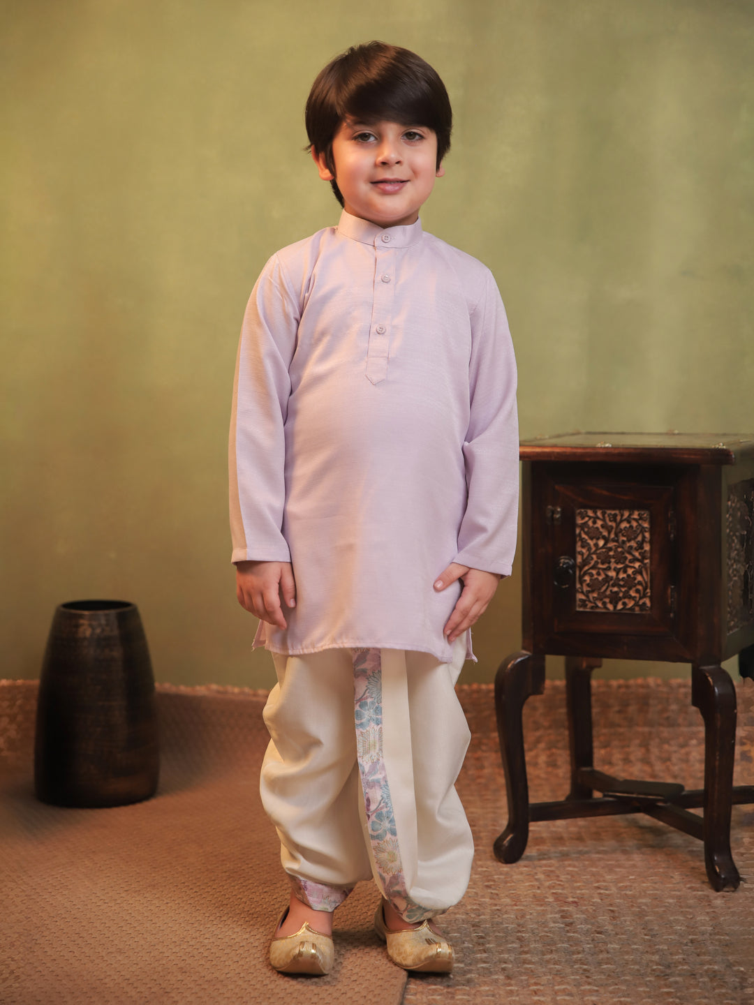 Pink Cotton Full Sleeves Floral Printed Dhoti Set