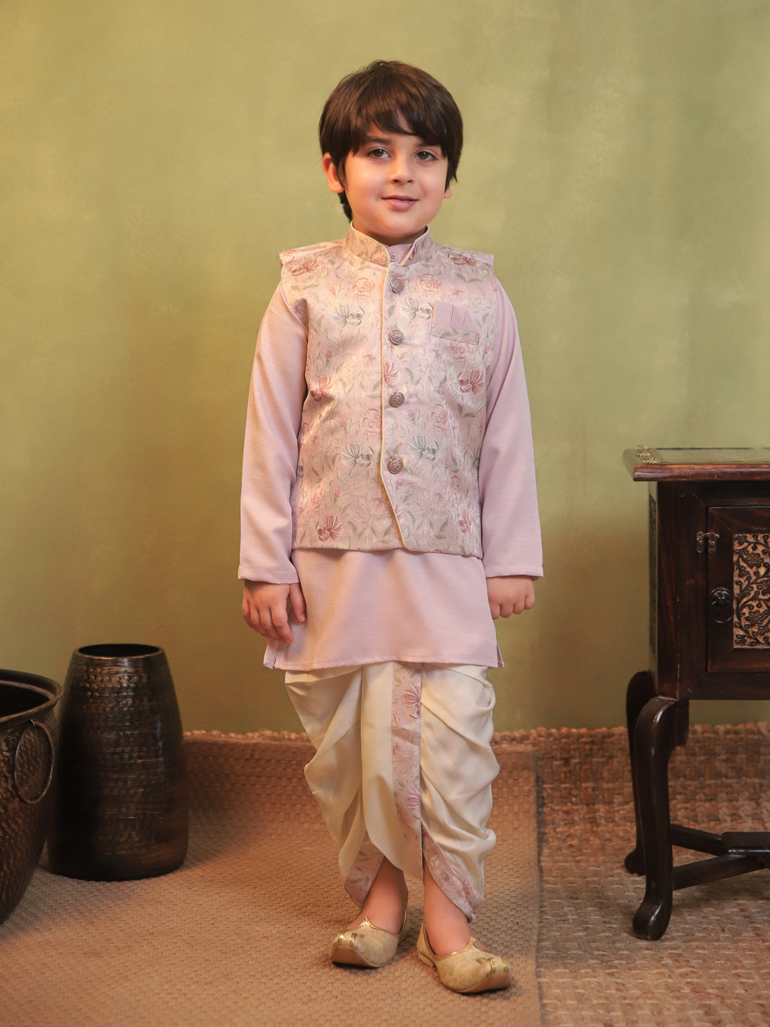 AJ Dezines Pink Cotton Full Sleeves Floral Printed Dhoti Set