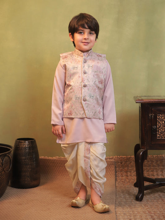 AJ Dezines Pink Cotton Full Sleeves Floral Printed Dhoti Set