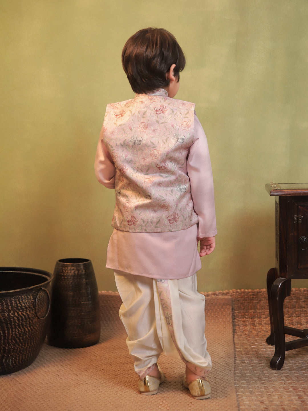 Pink Cotton Full Sleeves Floral Printed Dhoti Set