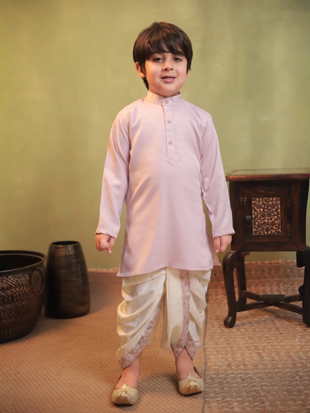 Pink Cotton Full Sleeves Floral Printed Dhoti Set